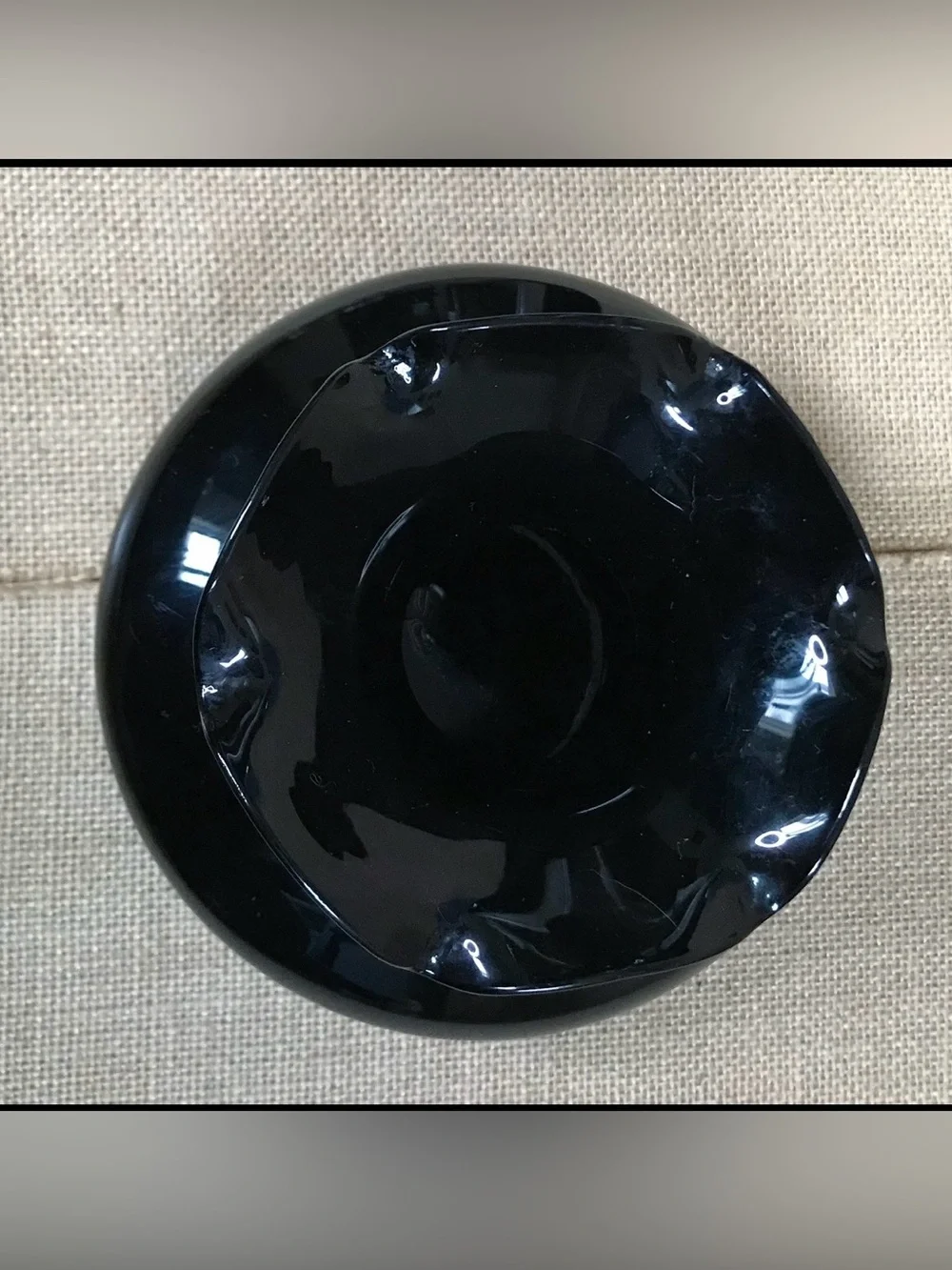 Vintage Black Amethyst Glass Vase Ruffled Rim Whimsigoth Cottage Goth Halloween